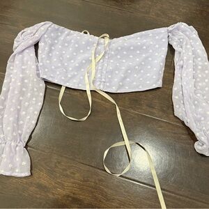 Lavender Floral Swiss Dot Off-Shoulder Crop Top